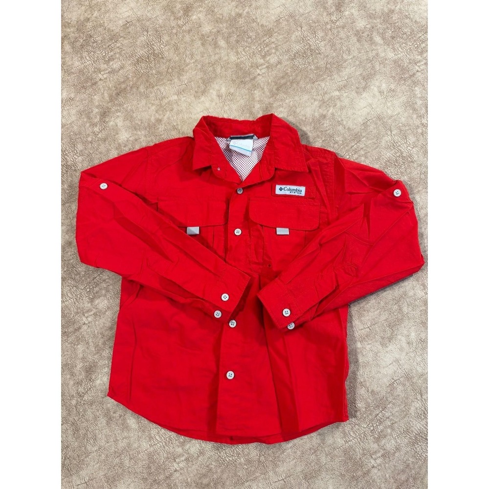 Columbia PFG Kids Red Long Sleeve Fishing Shirt Youth S N51